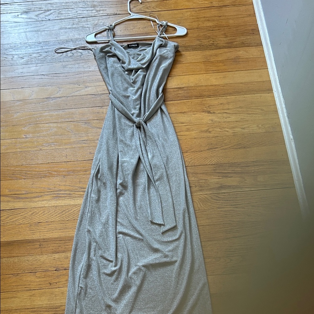 Express Shimmering Silver Maxi Dress